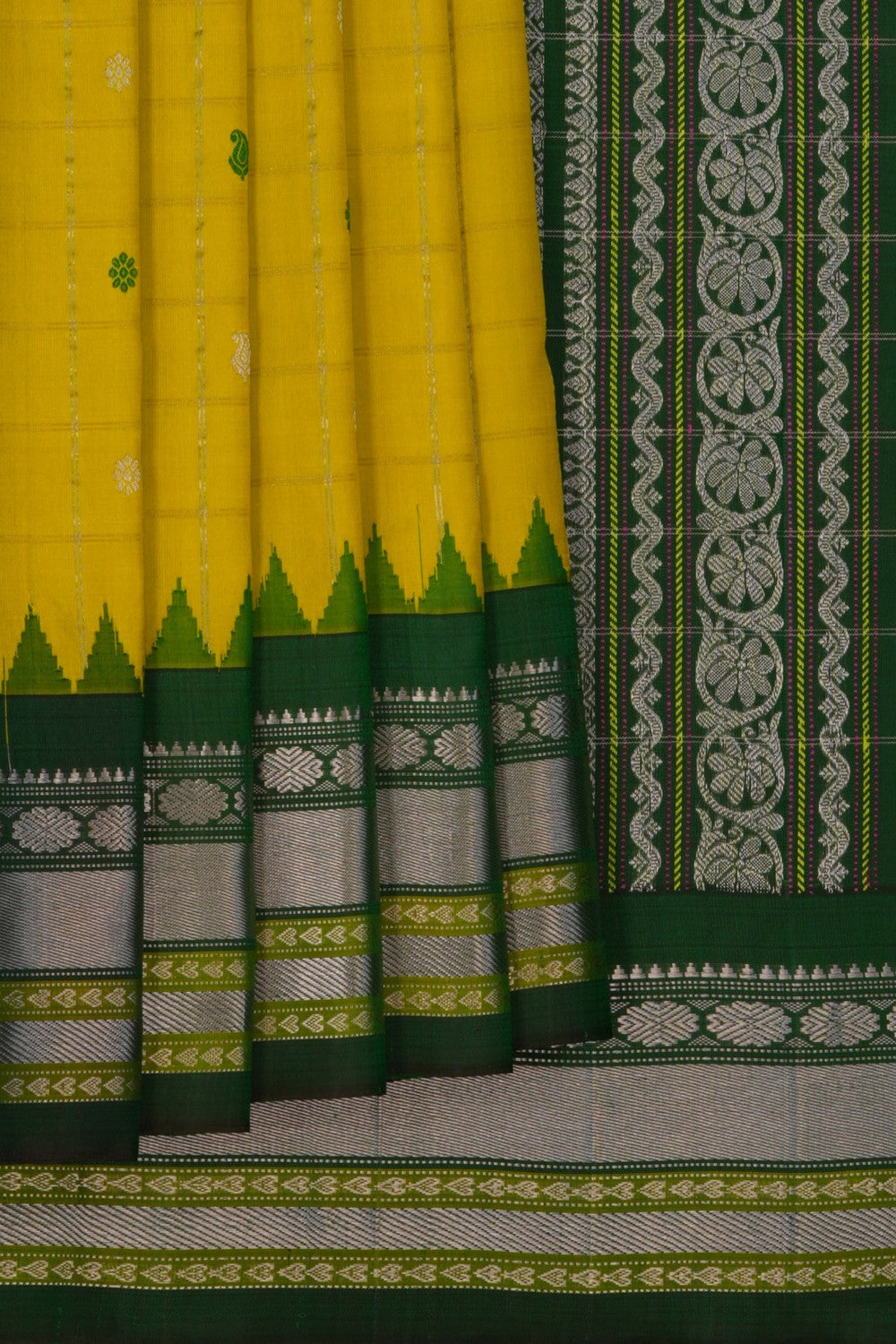 Image of Gadwal Silk Kattam Yellow Saree